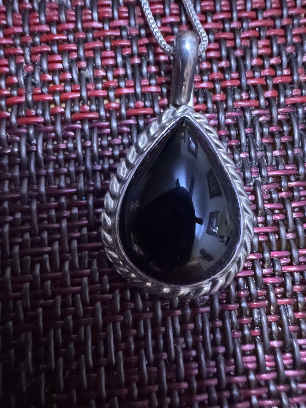 Sterling Silver Teardrop Black Onyx Pendant Necklace